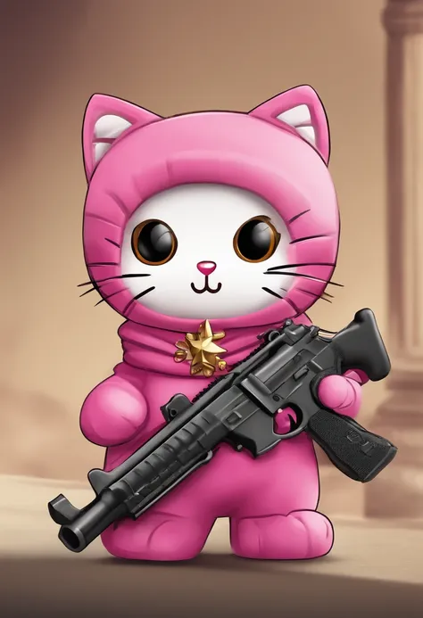 Hello kitten with a gun and a dress, hello kitty, gatinho, fortemente armado, Sanrio, Hello, pink iconic character, hideous, com fuzil, Militarista!!!, armado e perigoso, Holy, the teddy bear is holding a gun, Kidmo!!!, com pistola, :3, 1024x1024, machucar...