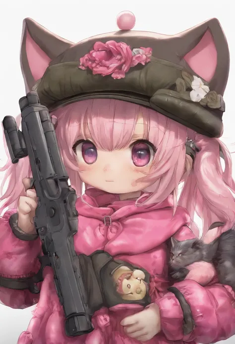 Hello kitten with a gun and a dress, hello kitty, gatinho, fortemente armado, Sanrio, Hello, pink iconic character, hideous, com fuzil, Militarista!!!, armado e perigoso, Holy, the teddy bear is holding a gun, Kidmo!!!, com pistola, :3, 1024x1024, machucar...