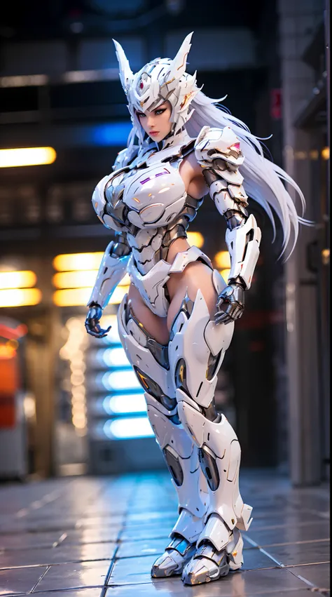 SILVER DRAGON QUEEN, SILVER DRAGON HELM, HUGE BOOBS, MECHA HEAVY ARMOR, TRANSPARANT, STANDING, THICK BODY, MUSCLE ABS.