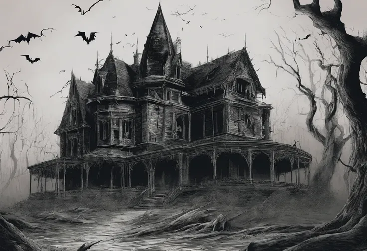 the phantom，shinigami，cawing ravens，the bats，Withered trees，Halloween horror scenes