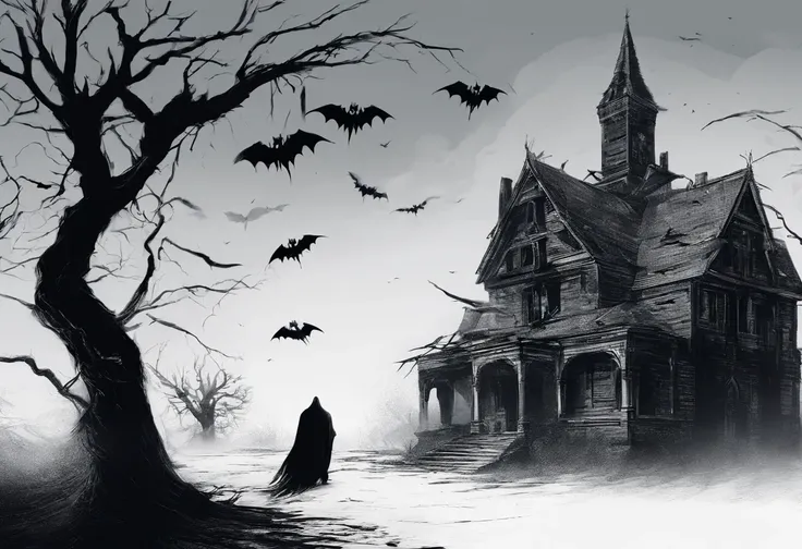 the phantom，shinigami，cawing ravens，the bats，Withered trees，Halloween horror scenes