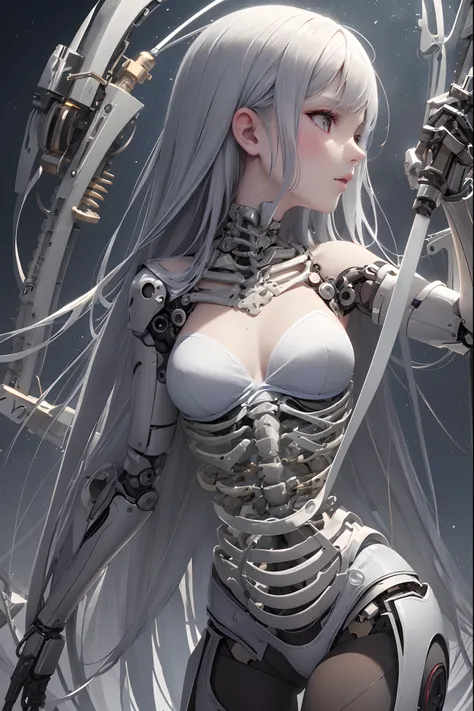 (((Masterpiece))), (((Best quality))), ((Ultra-detailed)), (CG illustration), ((An extremely delicate and beautiful)),(From the side Side),Cinematic light, ((1 mechanical girl)), solo person, full bodyesbian,(Machine-made joints:1.2),((Mechanical limb)),(s...