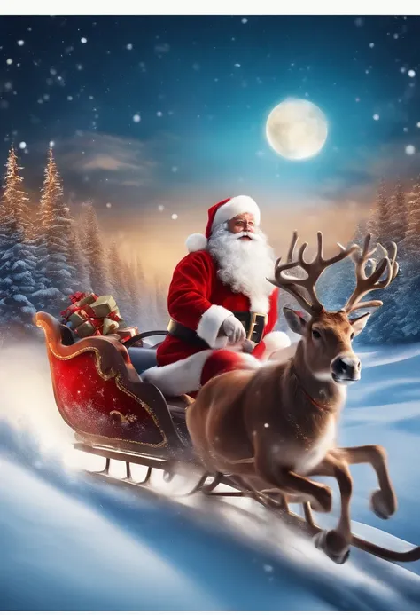 best quality, 4k, highres, ultra-detailed, realistic:1.37, vivid colors, studio lighting, bokeh, Santa Sleigh, flying silhouette Santa Sleight, Santa Claus riding in a sleigh with reindeer, isolated on white background, vector illustration