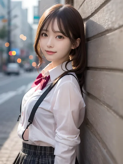 tmasterpiece，top-quality，offcial art，Highly detailed CG Unity 8K wallpapers，Like a schoolgirl，Very delicate beautiful，超A high resolution，（realisticlying：1.4），Golden Hour Lighting，（The upper part of the body），（Platinum Shorthair：0.8），（Puffy eyes），looking at...