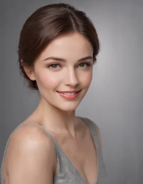 (photo: 1.3) af (realistic: 1.3), Caucasian woman, soft light, clear face, happy, cheerful, smiling, warm light, ((gray-white gradient background)), (background)). ((gray wall background)) avatar, (long or short hair), smile, handsome, young,, short hair, ...