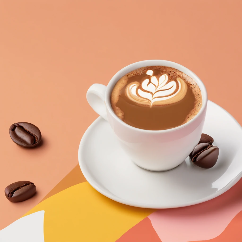 a sleek and modern coffee logo that embraces simplicity and a vibrant color palette. The logo features a minimalistic coffee cup, with clean lines and a bold, energetic design. The cup is filled with a luscious mocha, showcasing a delightful swirl of choco...