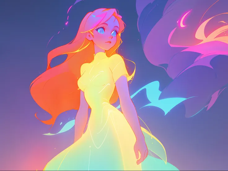 there is a girl in a dress that is standing in the snow, inspired by Glen Keane, inspired by Lois van Baarle, disney art style, by Lois van Baarle, glowing aura around her, by Glen Keane, jen bartel, glowing lights! digital painting, flowing glowing hair, ...