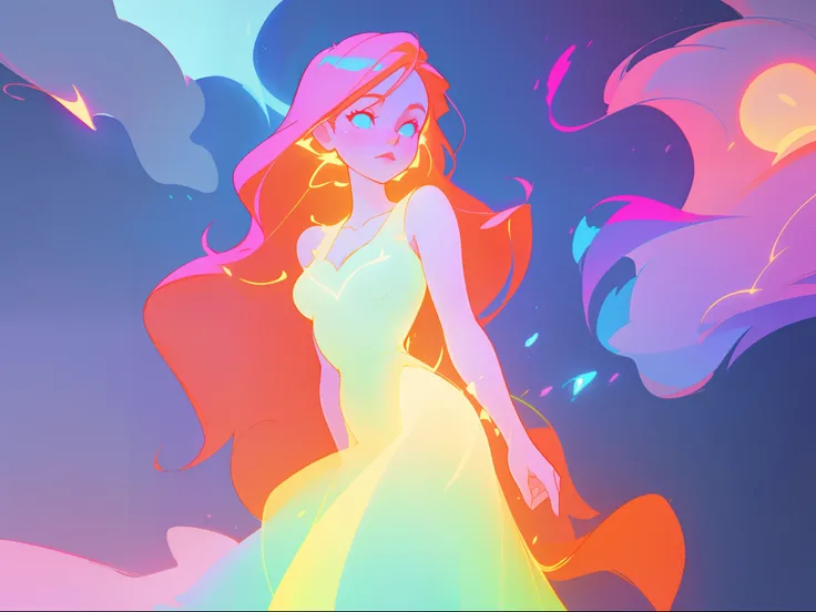 there is a girl in a dress that is standing in the snow, inspired by Glen Keane, inspired by Lois van Baarle, disney art style, by Lois van Baarle, glowing aura around her, by Glen Keane, jen bartel, glowing lights! digital painting, flowing glowing hair, ...