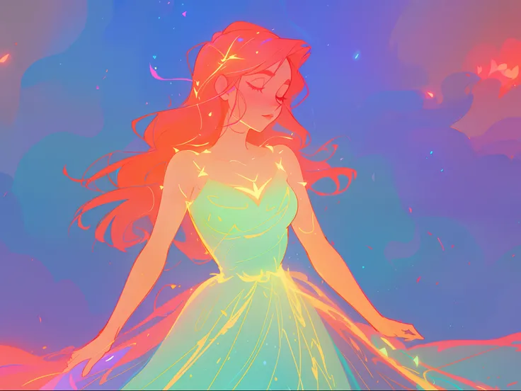 there is a girl in a dress that is standing in the snow, inspired by Glen Keane, inspired by Lois van Baarle, disney art style, by Lois van Baarle, glowing aura around her, by Glen Keane, jen bartel, glowing lights! digital painting, flowing glowing hair, ...