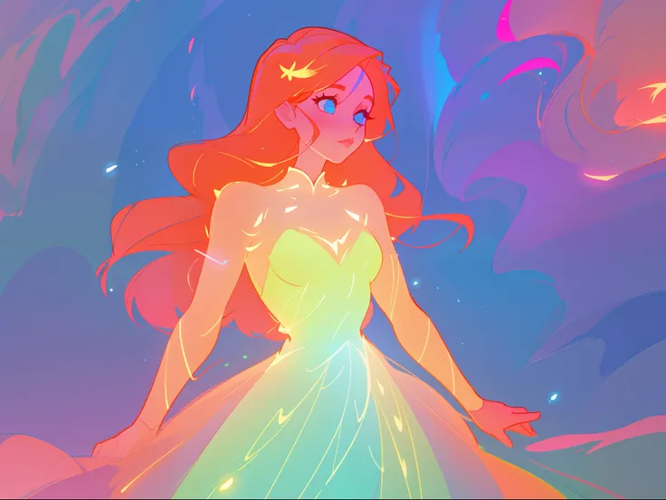 there is a girl in a dress that is standing in the snow, inspired by Glen Keane, inspired by Lois van Baarle, disney art style, by Lois van Baarle, glowing aura around her, by Glen Keane, jen bartel, glowing lights! digital painting, flowing glowing hair, ...