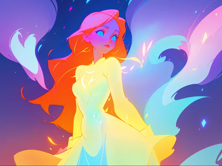 there is a girl in a dress that is standing in the snow, inspired by Glen Keane, inspired by Lois van Baarle, disney art style, by Lois van Baarle, glowing aura around her, by Glen Keane, jen bartel, glowing lights! digital painting, flowing glowing hair, ...