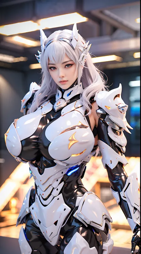 SILVER DRAGON QUEEN, HUGE BOOBS, CRYSTAL HEAVY SUIT ARMOR, TRANSPARANT, THICK BODY, MUSCLE ABS, SEXY.