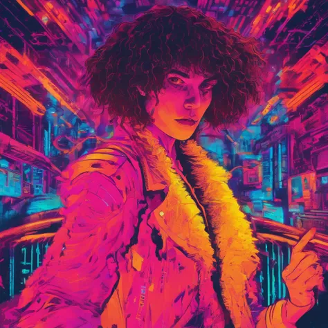 Close-up, uma bela francesa, roupa esfarrapada, cabelo longo selvagem, roupa esfarrapada , clivagem, action movie scene, Jantar Distópico Cinematic Blade Runner, noite, movimentado com sinais de neon, blade runner aesthetics, lotado de pessoas, cinematogra...