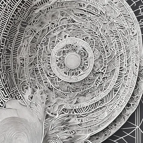 super high image, super detail, super high resolution, Japanese style paper-cut art, monochrome, a gong with intricate patterns, detailed and delicate, professional lighting