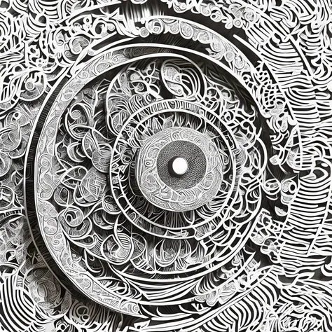 super high image, super detail, super high resolution, Japanese style paper-cut art, monochrome, concert gong with intricate patterns, detailed and delicate, professional lighting