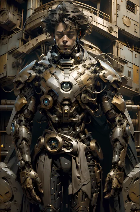 Masterpiece, ironman wearing futuristic steampunk robotic suit, hyper realistic, hyper detailed mechanical