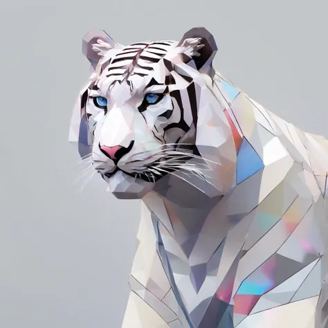 Perfect alignment，White tiger creatures、Crystal style, 发光, Standing position, Abstract beauty, Centered, Looking at the camera, Facing the camera, flawless、Dynamic、 Highly detailed, sleeoing, 8K High Resolution, Illustration,, White background、Geometric ar...