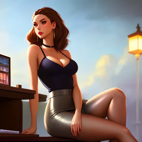 Nina Dobrev,soft lighting, beautiful detailed sunlight, reflections, office ,cubicle,late at night,late, 1girl, solo focus, from below, foreshortening, sitting, crossed legs, office lady, black pencil skirt, pantyhose, thigh, ass, shoes, Cyan shirt, shirt ...