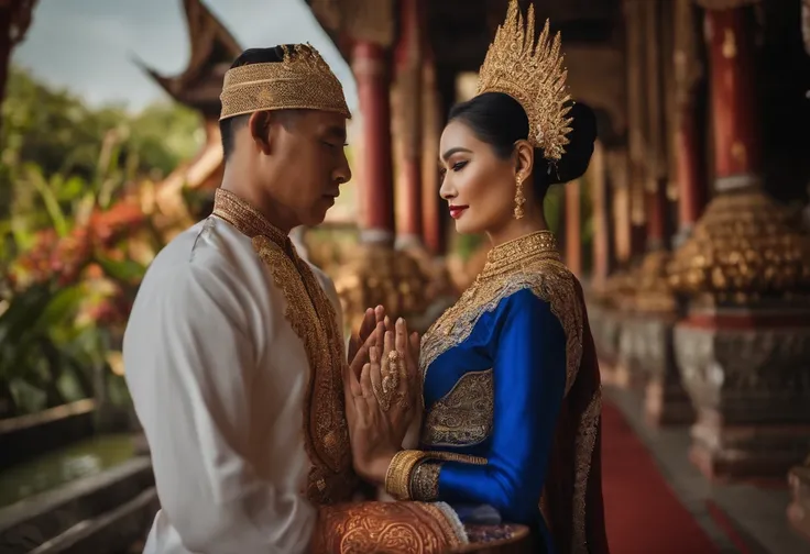 Millionaire man and wife, Ancient Thai, Traditional Thai costumes,