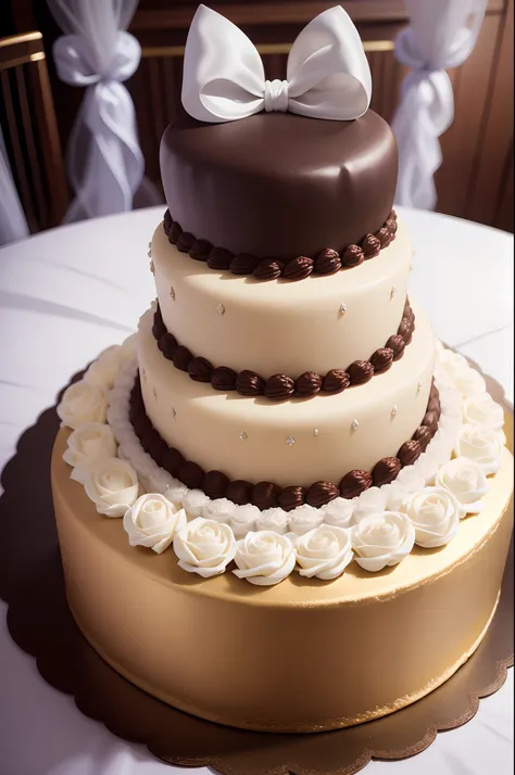 /doce ultra realista de um bolo de casamento com cobertura impressionante como de verdade