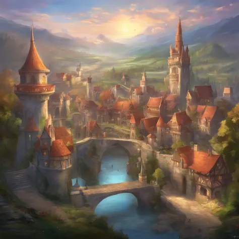 medeival fantasy town, Huge city, Beautiful city with gardens, monument, Palaces and beautiful buildings, Epic Fantasy City