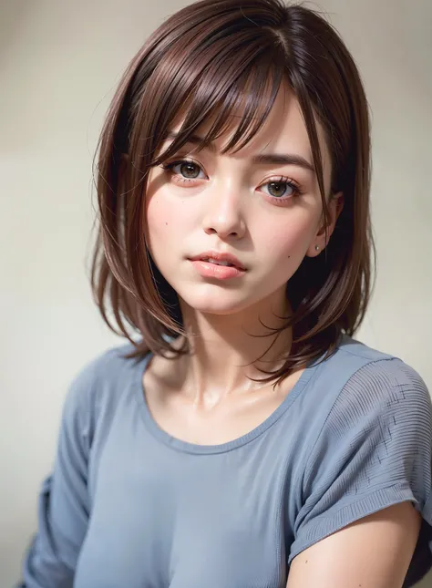 best quality,masterpiece,ultra high res,(photo realistic:1.4),kawaii girl face,Moe sleeves,The hair color is dark brown,Disheveled hair,In my pajamas,with a sleepy face just waking up,From head to toe, the entire body,Japanese famous actress,very beautiful...