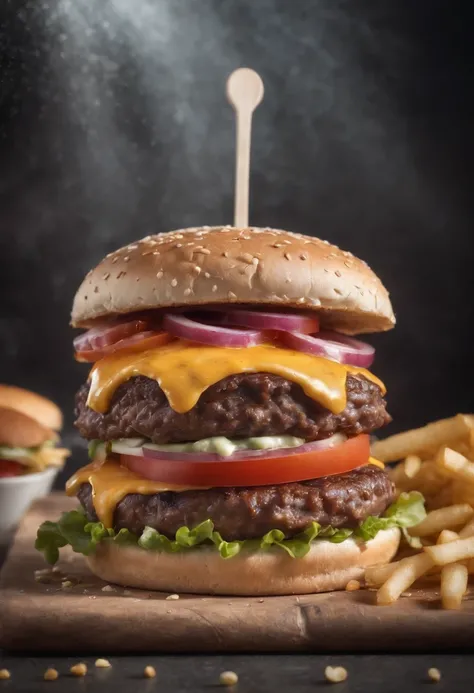 A burger falling in pieces juicy, tasty, hot, promotional photo, intricate details, hdr, cinematic, adobe lightroom, highly detailed