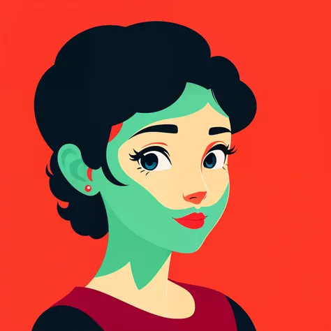 A girl head above the shoulder, Disney style, graffiti art, flat illustration style, minimalist, red background.