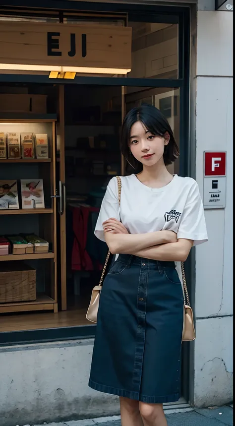 arafed woman standing in front of a sign that says erigoo, fujita goro, eichiro oda, by Elena Guro, shot with sigma f / 4. 2, shot with sigma f/ 4.2, hiro, shot on canon eos r5, shot on canon eos r 5, official store photo, fujita goro!, discovered photo