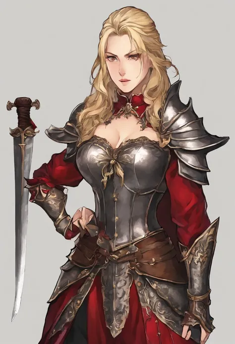 Faraway view，tmasterpiece，rich details​，1girll, solo person，Blonde hair，long whitr hair，Red eyes，Royal sister face，mature，Adult females are plump，huge tit，Black armor，Heavy armor，Covered with pure black steel armor，The whole body shows only the face，shelme...