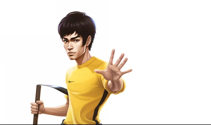 Cartoon Boy, yellow bodysuit，Bruce Lee， character concept portrait of me, character headshot portrait, detailed character portrait, character portrait of me, Realistic art style, full body character portrait, full body character portrait, a character portr...