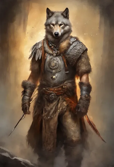 HighestQuali, Dramatic lighting, menacing posture, Fierce expression, Epic atmosphere, (((Wolf head shaped Indian feather hat))), (((Full body shot))),Wolves made of metal, Cyborg, Cyberpunk Style, Clockwork, ((Intricate details)), hdr, ((Intricate details...