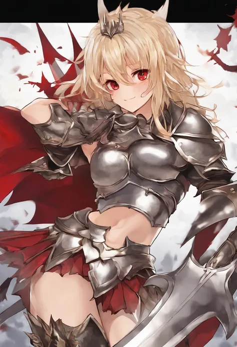 Faraway view，tmasterpiece，rich details​，1girll, solo person，Blonde hair，long whitr hair，Red eyes，Royal sister face，mature，Adult females are plump，huge tit，Black armor，Heavy armor，Covered with pure black steel armor，The whole body shows only the face，shelme...