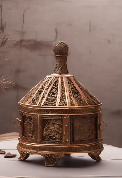 A treasure chest,Ancient Chinese style,Copper wire,High-quality wood,There was 1 bottle of wine inside,