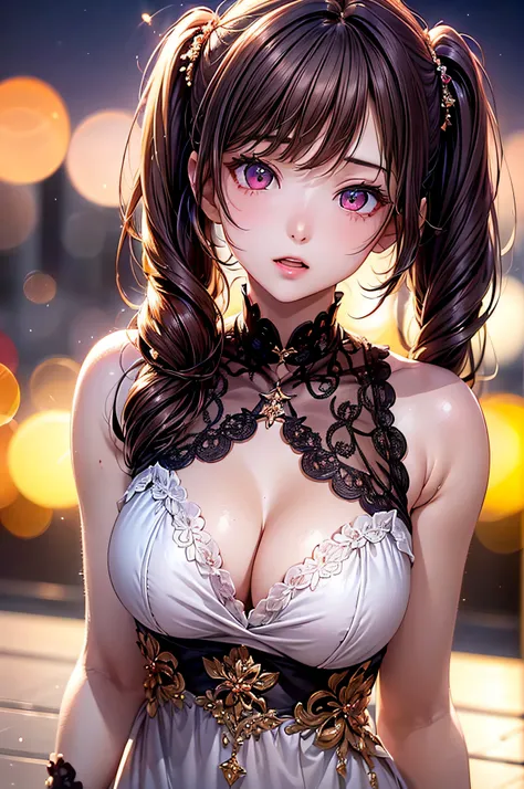 ((1girl in)), (Twintails), Brown hair, Amazing face and eyes, Pink eyes, (amazingly beautiful girl), Brown hair, ((Best Quality)), (Ultra-detailed), (extremely detailed CG unified 8k wallpaper), Highly detailed, High-definition raw color photos, Profession...