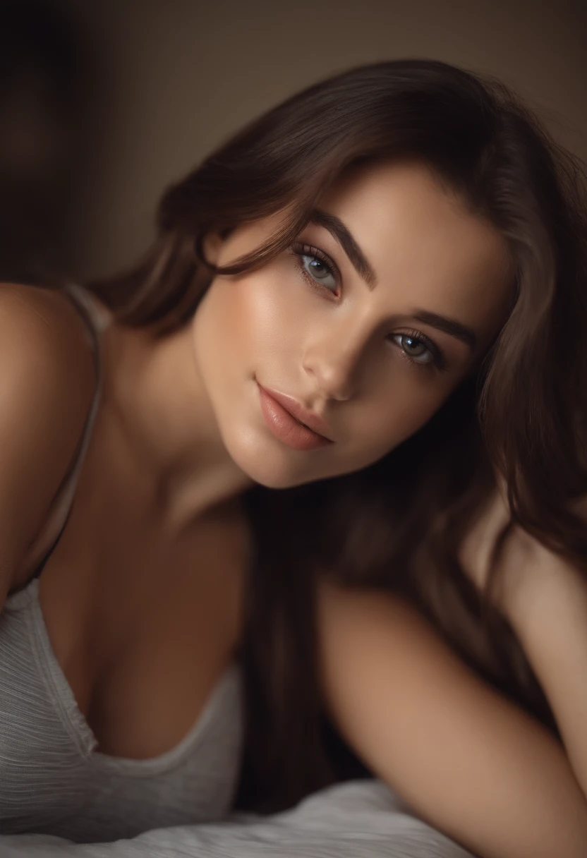 arafed woman with matching tank top and panties, sexy girl with brown eyes, portrait sophie mudd, brown hair and large eyes, selfie of a young woman, bedroom eyes, violet myers, without makeup, natural makeup, looking directly at the camera, face with artg...