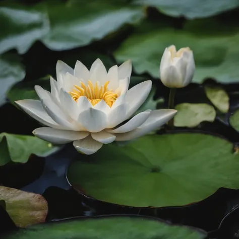 White lotus, There are green stems and leaves, On the surface of the water, ink and watercolor painting, symmetry, god rays, ray tracing, UHD, masterpiece, high details, super detail, high quality, best quality, highres, 16k