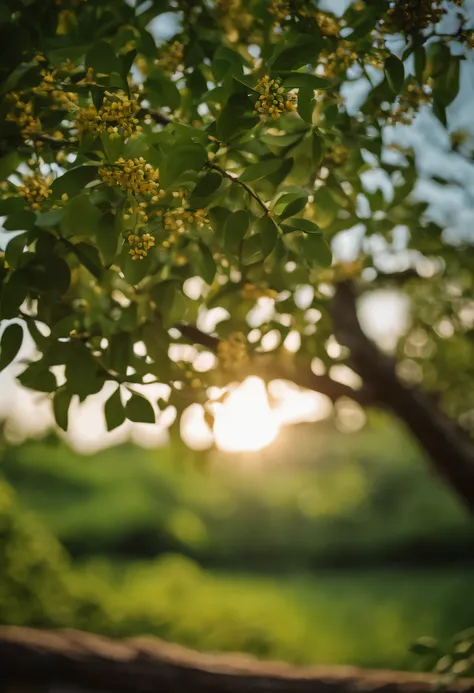 Beautiful sun，Osmanthus Forest，sweet osmanthus，Blue sky，Green leaves，Faraway view，In ordinary times