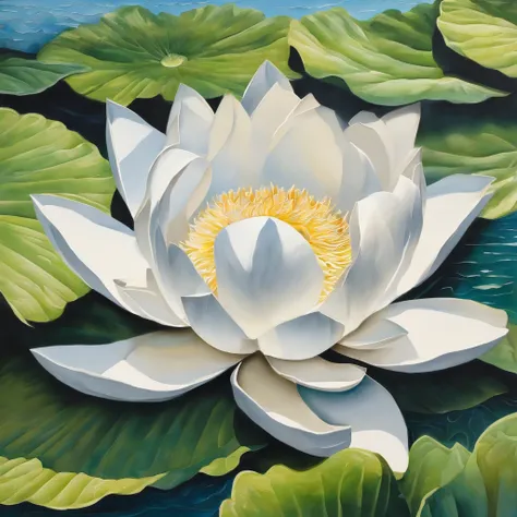 White lotus, There are green stems and leaves, On the surface of the water, ink and watercolor painting, symmetry, god rays, ray tracing, UHD, masterpiece, high details, super detail, high quality, best quality, highres, 16k