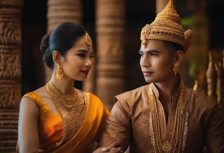 Husband and wife, Ancient Thai, Thai costume, traditional clothes, No crown, No jada., Ayutthaya dress