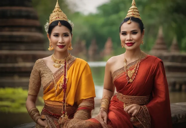 Husband and wife, Ancient Thai, Thai costume, traditional clothes, No crown, No jada., Ayutthaya dress