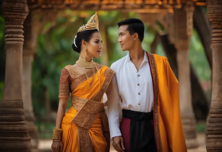 Husband and wife, Ancient Thai, Thai costume, traditional clothes, Ayutthaya dress