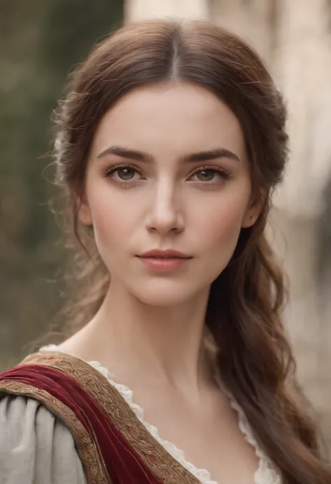 Cinematic portrait, Upper body, face, Facing the audience, (reality :1.3), One of the most beautiful works of art in the world, A woman looks at the camera, Medieval costumes, (Old clothes are damaged and weathered :1.4), Detailed beautiful face, Action sh...