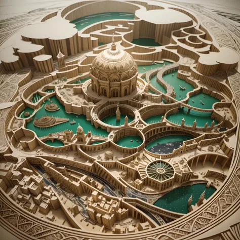 Paper-cut art, intricate details, multileveled, advanced, depth, planet earth with key landmarks