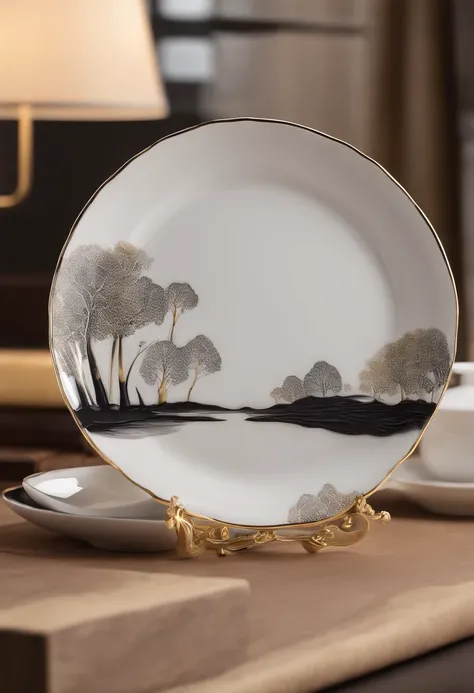 There is a cup，Ginkgo biloba chart，Bone china plate design artwork，Modern artwork，top views，Best results，artwork of a，best qualtiy,8K,。.。.3D，Color decoration，top Quority，the detail，