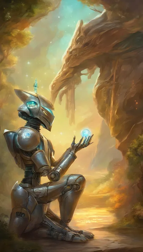 A male tin robot proposing a female tin robot, realistic, fantasy style, detailed