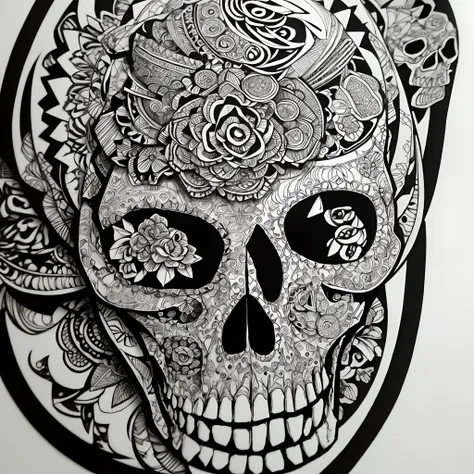 Skull Zentangle, Paper-cut Art, Best quality, masterpiece, ultra high res, (photorealistic:1.4), raw photo,