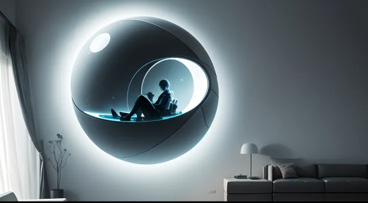 Gravity resistant floating living room
This living room has an anti-gravity environment。An alien with a spherical head and body floats in mid-air,The surrounding furniture is also floating。watch from the side,Both this alien and the furniture are slowly sp...