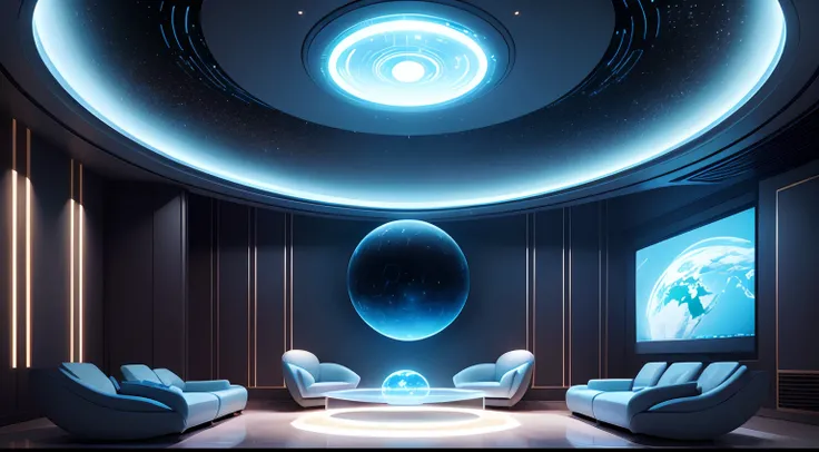 The living room space is designed to resemble a spaceship，The walls and ceiling are made of transparent materials，So that aliens can enjoy the starry sky outside。The sofa is a huge sphere，It has a soft cushion and an adjustable backrest，Aliens can sit comf...