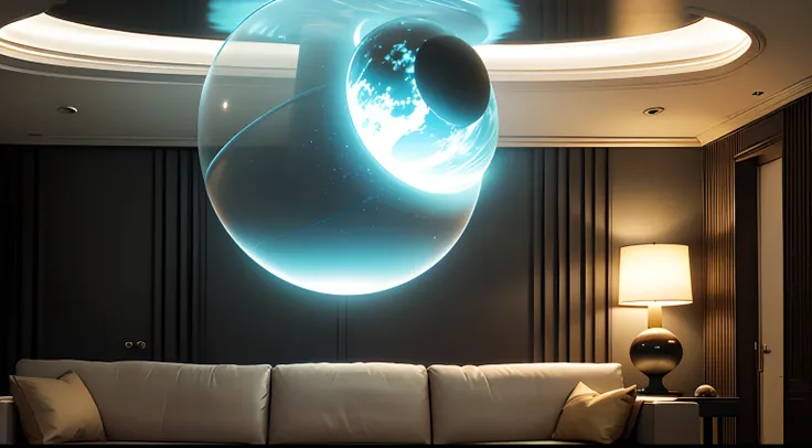 Gravity-resistant floating living room
This living room has an anti-gravity environment。An alien with a spherical head and body floats in mid-air,The surrounding furniture is also floating。watch from the side,Both this alien and the furniture are slowly sp...